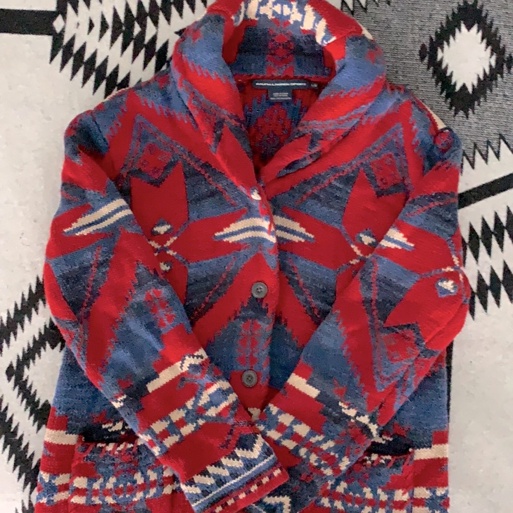 Ralph Lauren Sport, red/blue/ecru. M but says L